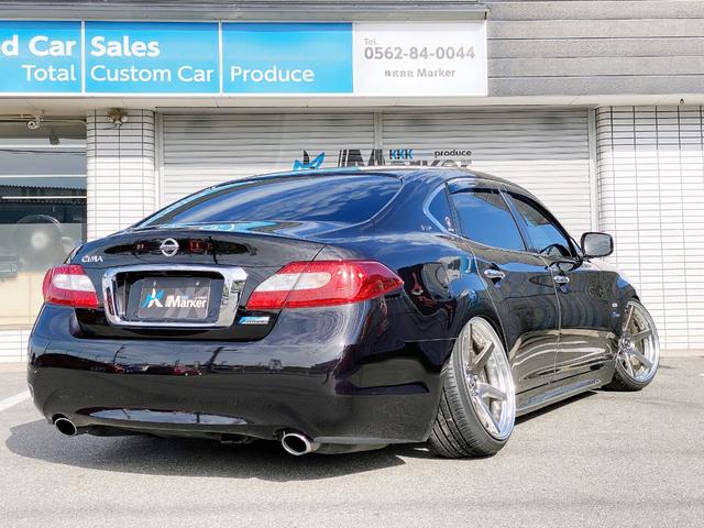 シーマ ハイブリッド VIP WORKジースト20深リムAW FR鬼キャン仕様 Tディメント車高調 メガRCFアッパー TディメントRアッパー スキッドRCRアームテンションロッド SR クルコン 本革PWシート 地デジ Bカメラ(5枚目)