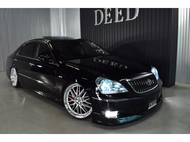 クラウンマジェスタ Cタイプ Fパッケージ 黒革シート サンルーフ 純正HDDナビ フルエアロ エアサスコントローラー 新品20インチ 新品タイヤ LEDフォグ カラーキャリパー DVD再生可能 全席シートヒーター ETC バックカメラ(40枚目)