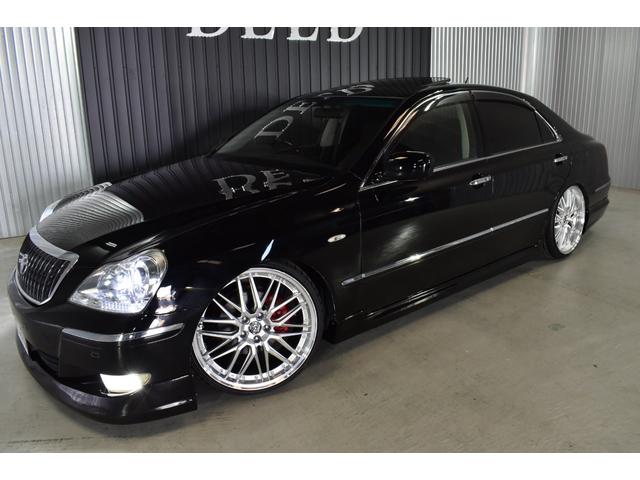 クラウンマジェスタ Cタイプ Fパッケージ 黒革シート サンルーフ 純正HDDナビ フルエアロ エアサスコントローラー 新品20インチ 新品タイヤ LEDフォグ カラーキャリパー DVD再生可能 全席シートヒーター ETC バックカメラ(59枚目)