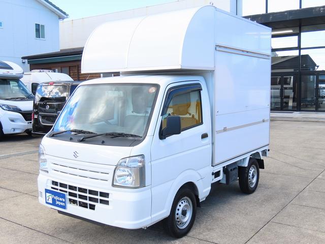 キャリイトラック キッチンカー 移動販売車 8ナンバー 200L給排水タンク 3槽シンク 100V冷蔵庫 換気扇 外部電源 ミラー型ドラレコ ACコンセント 集中ドアロック 2025年タイヤ キーレス オートライト(4枚目)