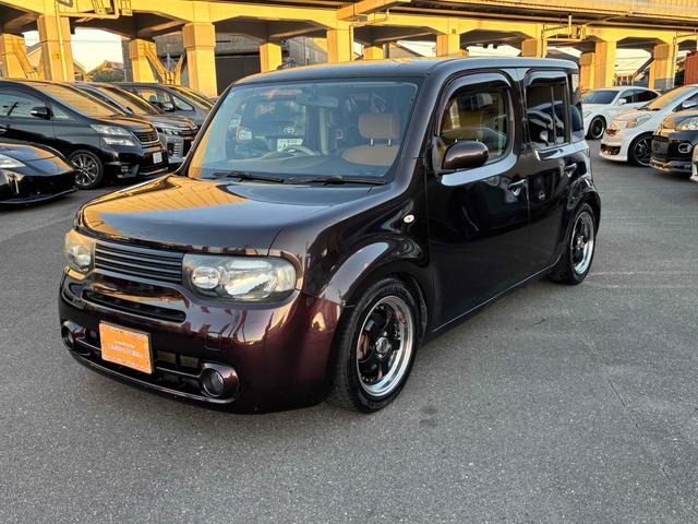 キューブ 15X Vセレクション ETC バックカメラ TV アルミホイール スマートキー アイドリングストップ 電動格納ミラー CVT 盗難防止システム 衝突安全ボディ ベンチシート ABS CD USB ローダウン車高調 ホイール(3枚目)