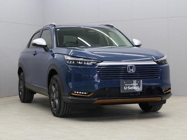 ヴェゼル e:HEVX・HuNTパッケージ 当社試乗車 純正9型ナビ 専用エクステリア ルーフレール 渋滞追従クルーズ 電子パーキング ブレーキホールド 車線維持支援 パーキングセンサー オートハイビーム 純正16AW 本革巻ステアリング 禁煙(20枚目)