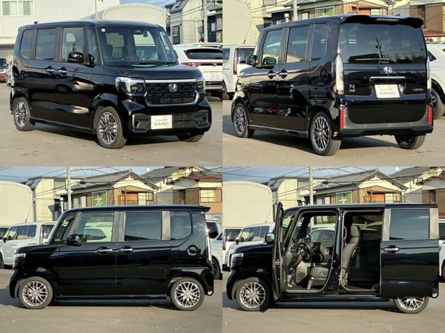 N-BOXカスタム ターボ リア左右パワースライドドア 運転席&助手席シートヒーター マルチビューカメラシステム パドルシフト 左右独立式リアセンターアームレスト シートバックテーブル 本革巻ス(2枚目)