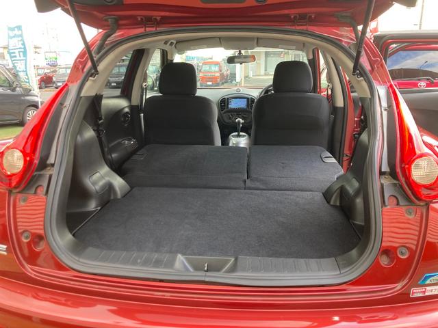 ジューク １５ＲＳ　タイプＶ　整備＆保証付／走行６６２００Ｋｍ／社外メモリーナビ（ＴＶ／ＣＤ／ＳＤ／Ｂｌｕｅｔｏｏｔｈ）／バックカメラ／キーレスキー／プライバシーガラス／電動格納式ドアミラー／内装色：ブラック／コンソール：グレー（22枚目）