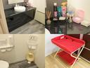 女性用トイレにはオムツ交換台やキッズ用トイレ等ママには嬉しい設備を用意してます。各種アメニティーも揃っておりますよ♪