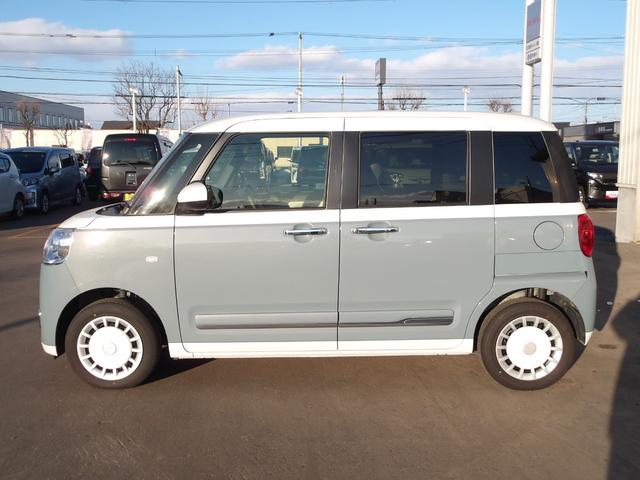 ムーヴキャンバス ストライプスＧ　４ＷＤ　両側パワースライドドア　ＬＥＤヘッドライト　オートライト　オートエアコン　スマホ連携ディスプレイオーディオ　バックモニター　運転席助手席シートヒーター　キーフリーシステム（6枚目）