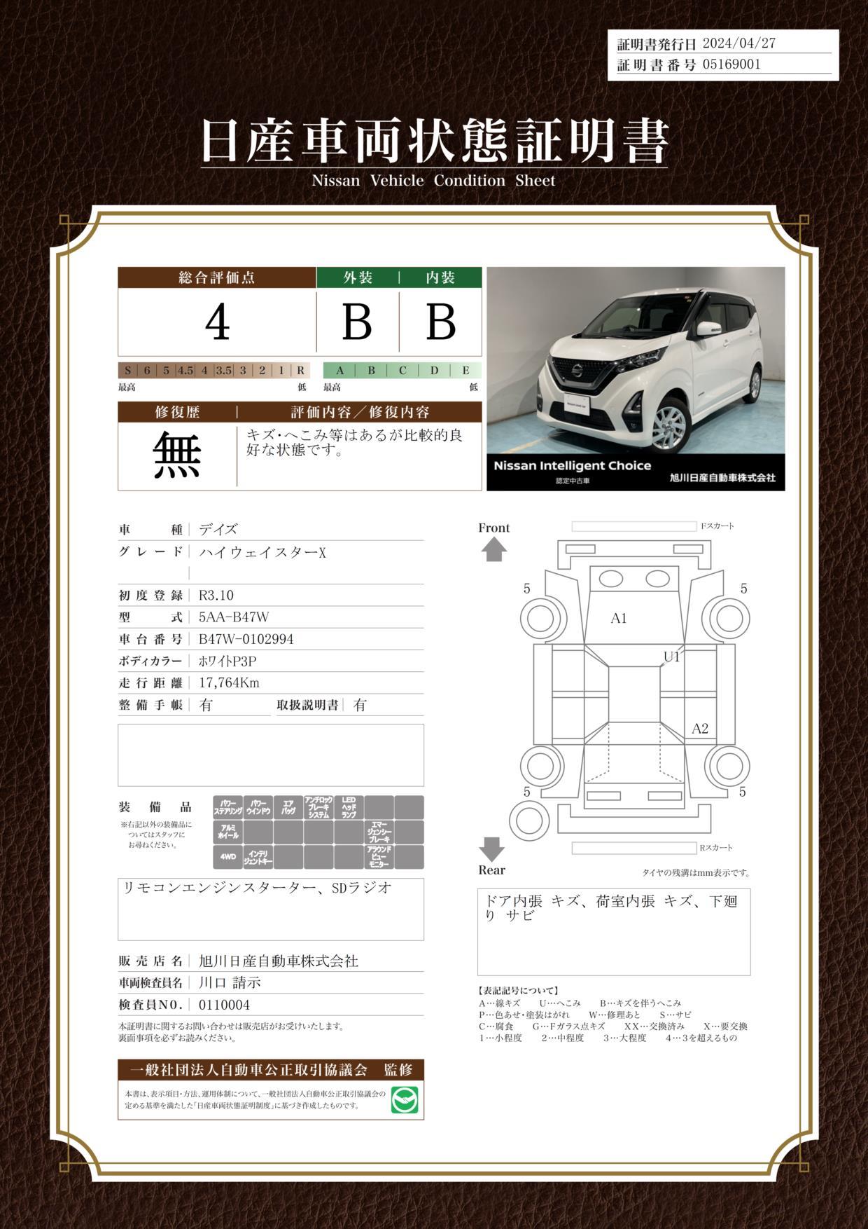 車両状態評価書