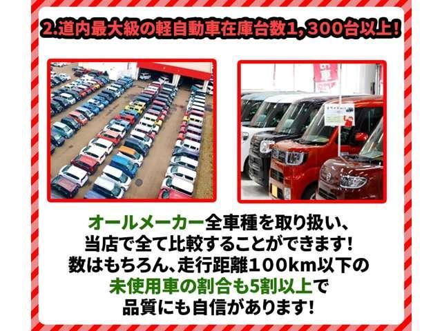 新車から届出済み未使用車、中古車の幅広い在庫台数と軽パークのカーライフアドバイザーでお客様のニーズにピッタリの一台をご提案します！