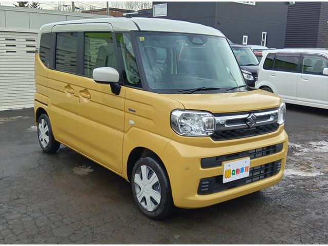 スペーシア ハイブリッドＸ　４ＷＤ　届出済未使用車　衝突軽減ブレーキ　両側パワースライドドア　スマートキー　アイドリングストップ　ＬＥＤヘッドライト　シートヒーター　ミラーヒーター　誤発進抑制装置　横滑り防止装置（2枚目）