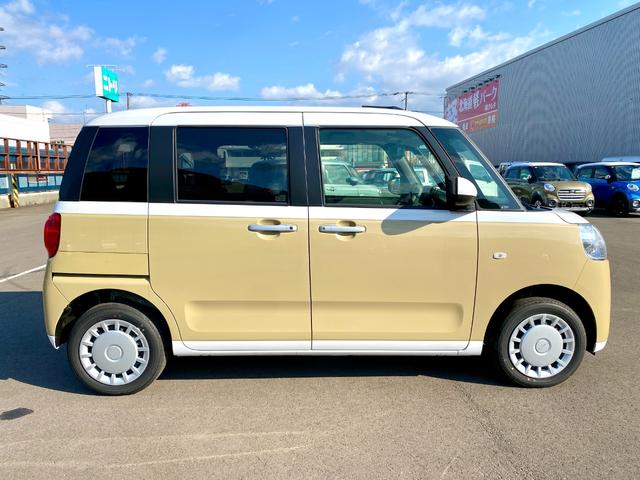 ムーヴキャンバス ストライプスX 届出済み未使用車 スマートアシスト 両側電動スライドドア イージークローザー スマートキー プッシュスタート ハロゲンヘッドライト 電動格納ミラー オーディオレス クリアランスソナー フルタイム4WD(8枚目)