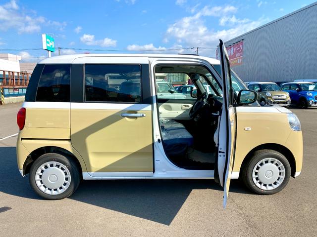 ムーヴキャンバス ストライプスX 届出済み未使用車 スマートアシスト 両側電動スライドドア イージークローザー スマートキー プッシュスタート ハロゲンヘッドライト 電動格納ミラー オーディオレス クリアランスソナー フルタイム4WD(9枚目)