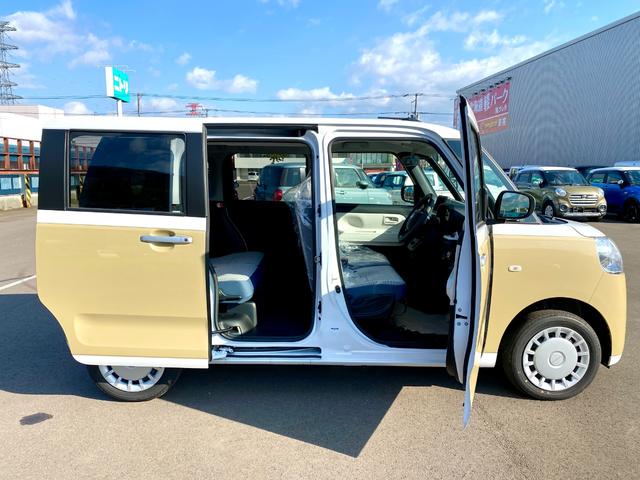 ムーヴキャンバス ストライプスX 届出済み未使用車 スマートアシスト 両側電動スライドドア イージークローザー スマートキー プッシュスタート ハロゲンヘッドライト 電動格納ミラー オーディオレス クリアランスソナー フルタイム4WD(10枚目)