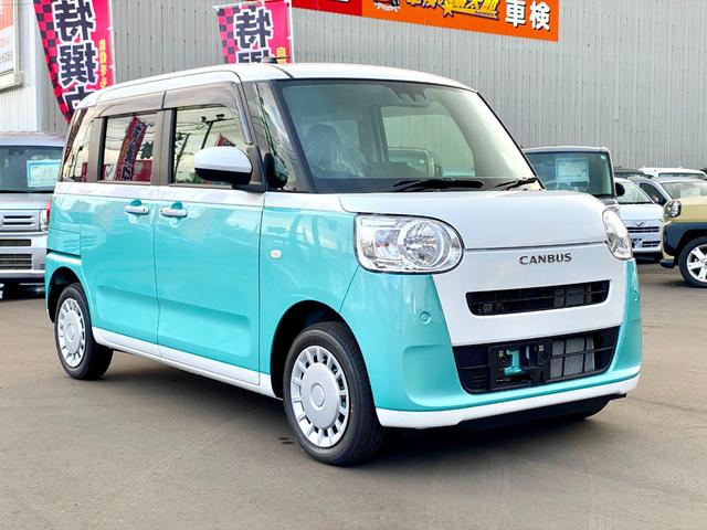 ムーヴキャンバス ストライプスX 届出済み未使用車 スマートアシスト 両側電動スライドドア イージークローザー スマートキー プッシュスタート ハロゲンヘッドライト 電動格納ミラー オーディオレス クリアランスソナー フルタイム4WD(14枚目)