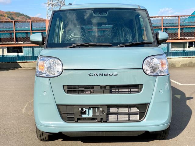 ムーヴキャンバス セオリーX 届出済み未使用車 スマートアシスト 両側電動スライドドア イージークローザー スマートキー プッシュスタート ハロゲンヘッドライト 電動格納ミラー オーディオレス クリアランスソナー フルタイム4WD(2枚目)