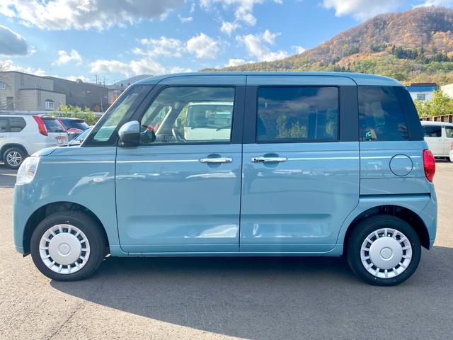 ムーヴキャンバス セオリーX 届出済み未使用車 スマートアシスト 両側電動スライドドア イージークローザー スマートキー プッシュスタート ハロゲンヘッドライト 電動格納ミラー オーディオレス クリアランスソナー フルタイム4WD(4枚目)