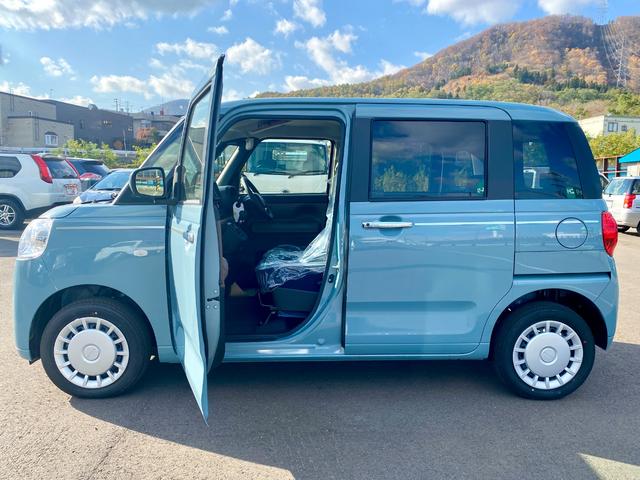 ムーヴキャンバス セオリーX 届出済み未使用車 スマートアシスト 両側電動スライドドア イージークローザー スマートキー プッシュスタート ハロゲンヘッドライト 電動格納ミラー オーディオレス クリアランスソナー フルタイム4WD(5枚目)