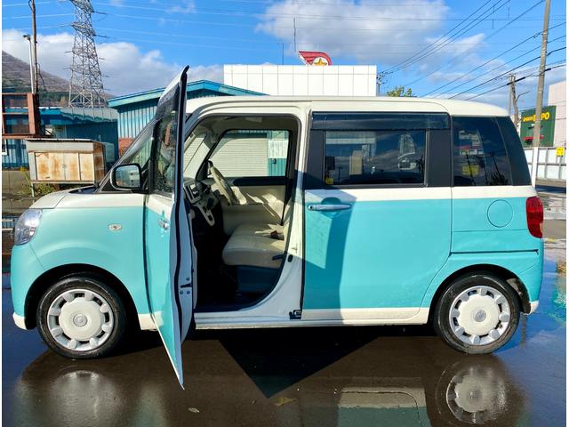 ムーヴキャンバス Ｘ　ＳＡＩＩＩ　スマートアシスト　スマートキー　プッシュスタート　両側電動スライドドア　電動格納ミラー　社外ナビゲーション　バックカメラ　アイドリングストップ　横滑り防止　フルタイム４ＷＤ（5枚目）