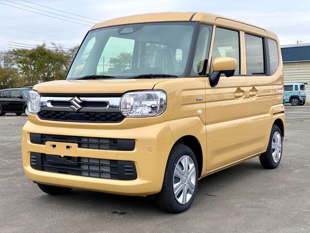 スペーシア ハイブリッドＧ　届出済み未使用車　両側スライドドア　デュアルセンサーブレーキサポートＩＩ　ＬＥＤヘッドライト　オートライト　オートハイビーム　オーディオレス　クリアランスソナー　シートヒーター　フルタイム４ＷＤ（3枚目）