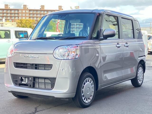 ムーヴキャンバス セオリーＸ　届出済み未使用車　スマートアシスト　両側電動スライドドア　イージークローザー　スマートキー　プッシュスタート　電動格納ミラー　オーディオレス　アイドリングストップ　クリアランスソナー　４ＷＤ（4枚目）