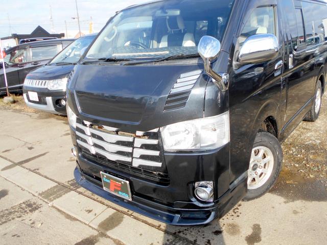 ハイエースバン ロングスーパーＧＬ　４ＷＤ　５ドア　２．５ＤＴ　両側スライド　４型フェイス＆スポイラー　ＬＥＤヘッド＆フォグ　革調シートカバー　エアロボンネット　リアヒーター＆クーラー　タイミングベルト交換済（2枚目）