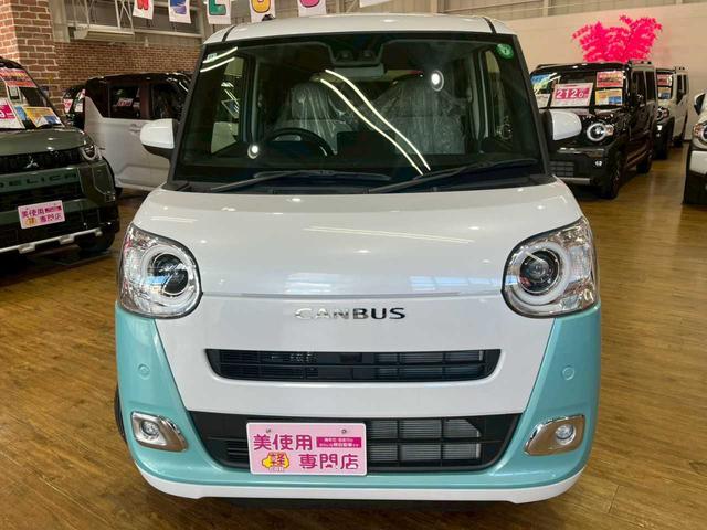 ムーヴキャンバス ストライプスＧ　運転席・助手席側パワースライドドア　ＡＢＳ　アイドリングストップ　運転席・助手席シートヒーター　衝突被害軽減システム　クリアランスソナー　ＬＥＤヘッドライト　プッシュスタート（3枚目）
