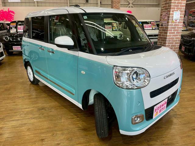 ムーヴキャンバス ストライプスＧ　運転席・助手席側パワースライドドア　ＡＢＳ　アイドリングストップ　運転席・助手席シートヒーター　衝突被害軽減システム　クリアランスソナー　ＬＥＤヘッドライト　プッシュスタート（4枚目）