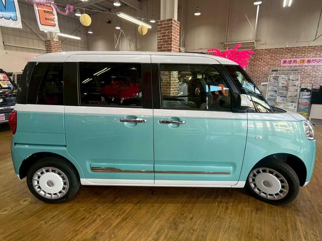 ムーヴキャンバス ストライプスＧ　運転席・助手席側パワースライドドア　ＡＢＳ　アイドリングストップ　運転席・助手席シートヒーター　衝突被害軽減システム　クリアランスソナー　ＬＥＤヘッドライト　プッシュスタート（5枚目）