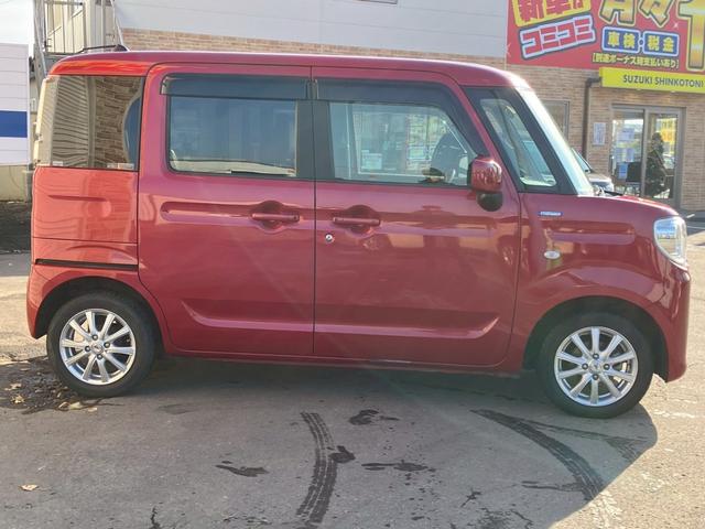 スペーシア ハイブリッドＸ　４ＷＤ　衝突被害軽減ブレーキ　両側電動スライドドア　シートヒーター　冬タイヤ　スマートキー　プッシュスタート　フェニックスレッドパール（4枚目）