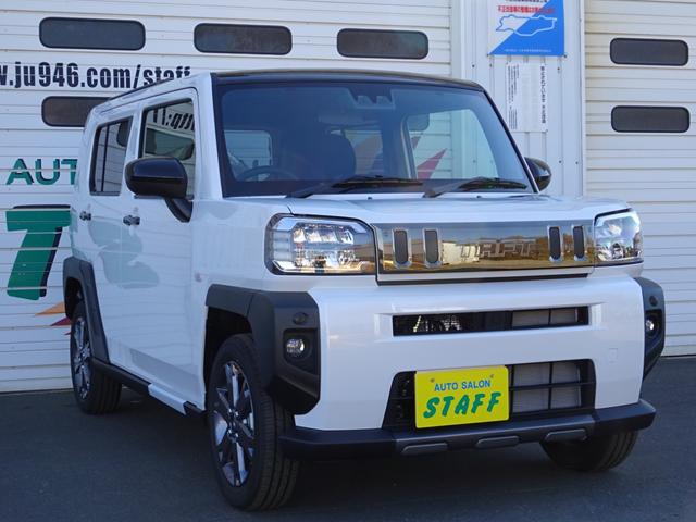 タフト Gターボ ダーククロムベンチャー 4WD 届出済み未使用車 パナソニックナビフルセグTV バックカメラ 純正リモコンエンジンスターター 新品スタッドレス&AW積 フロアマット ワイドバイザー スノーブレード スカッフプレート(3枚目)