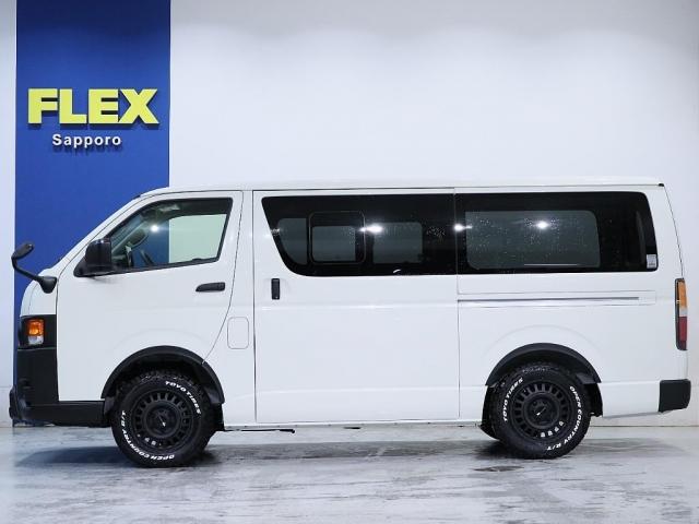 ハイエースバン ロングＤＸ　ＷｏｏｄＲｉｍ　ＢＩＧ－Ｘメカレス　ＥＴＣ　デジタルインナーミラー　パノラミックビューモニター　助手席エアバック　リヤヒーター　クーラー　ＡＣ１００Ｖ　フロントスポイラー　オーバーフェンダー　タイヤ（17枚目）