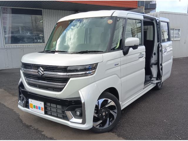 スペーシアカスタム ハイブリッドＸＳ　全方位モニター付純正ナビＴＶ　スズキコネクト　４ＷＤ　衝突軽減ブレーキ　Ｂｌｕｅｔｏｏｔｈ　バックカメラ　ドライブレコーダー　両側パワースライドドア　ＥＴＣ　シートヒーター　禁煙車　スマートキー（2枚目）