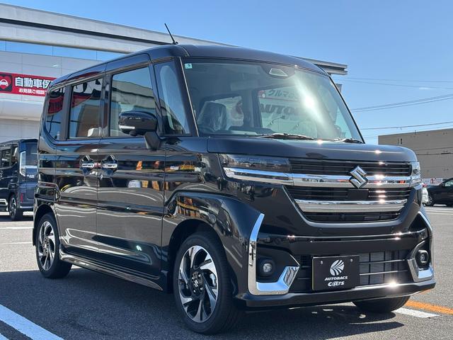 スペーシアカスタム ハイブリッドXS 届出済未使用車 マイルドHV 全方位カメラ付ナヒ 両側パワースライドドア ハーフレザーシート フルLEDヘッドライト ステリモ AAC スズキセーフティサポート 前席シートヒーター(3枚目)