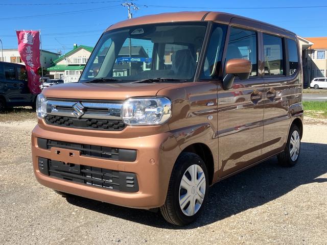 スペーシア ハイブリッドＧ　届出済み未使用車　衝突被害軽減ブレーキ　両側スライドドア　ＬＥＤヘッドライト　スマートキー　プッシュスタート　シートヒーター　オートエアコン　オートハイビーム　電動格納ミラー　アイドリングストップ（3枚目）