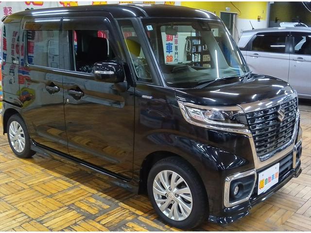 スペーシアカスタム ハイブリッドGS 4WD 衝突軽減ブレーキ Bluetooth 社外ナビ TV 片側パワースライドドア 前後誤発進抑制機能 禁煙 USB入力 シートH DVD再生 ETC車載器 LEDヘッドライト スマートキー(3枚目)