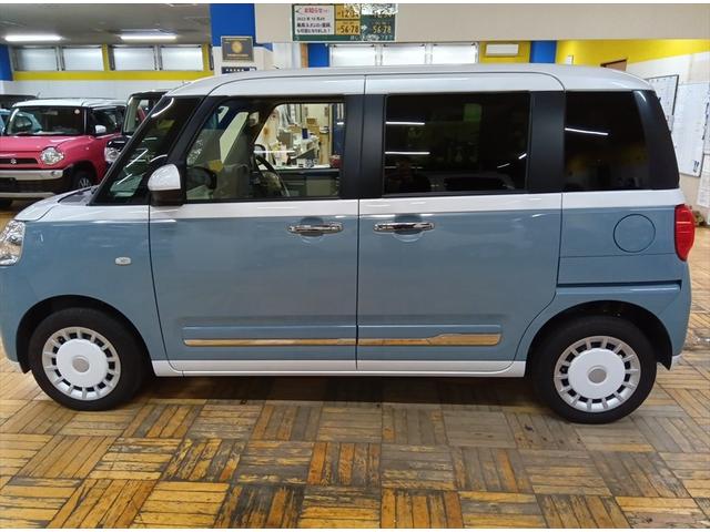 ムーヴキャンバス ストライプスＧターボ　純正９インチナビＴＶ　パノラマモニター　４ＷＤ　衝突軽減ブレーキ　Ｂｌｕｅｔｏｏｔｈ　ドラレコ　両側パワースライドドア　禁煙　ＬＥＤ　盗難防止装置　前席シートヒーター　ＥＴＣ　横滑り防止装置　エアコン（8枚目）