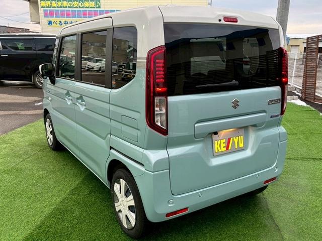 スペーシア ハイブリッドX 4WD 登録済未使用車 社外SDナビ 寒冷地仕様 両側自動スライドドア バックカメラ Bluetooth 衝突軽減システム コーナーセンサー レーンアシスト シートヒーター ETC スペアキー 禁煙車(2枚目)