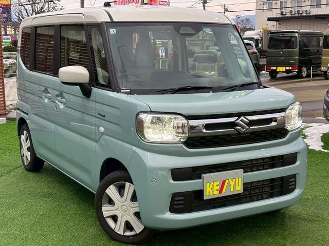 スペーシア ハイブリッドX 4WD 登録済未使用車 社外SDナビ 寒冷地仕様 両側自動スライドドア バックカメラ Bluetooth 衝突軽減システム コーナーセンサー レーンアシスト シートヒーター ETC スペアキー 禁煙車(5枚目)