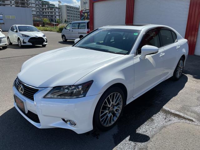 中古車 レクサス ｇｓ ４ｗｄ 寒冷地仕様 クリアランスソナー ｒｅｇｎｏ レグノ 装着 サンルーフ ｈｄｄナビ 地デジ ｃｄ ｄｖｄ 本革エアーシート クルーズコントロール バックカメラ ｅｔｃ シートメモリー 北海道 ｂｒｉｄｇｅ札幌グループ