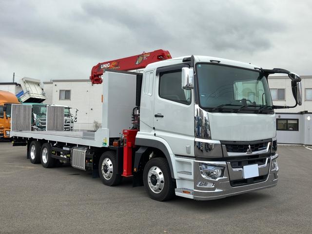 スーパーグレート 　花見台クレーン付セーフティローダー　ユニック４段（２．９３ｔ）　ラジコン　フックイン　警報型　一般仕様　自動あゆみ付　ウィンチ　床フック１２個　スタンション穴２個　アルミホイール　８×４　３９４馬力（2枚目）