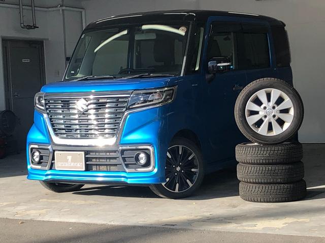 スペーシアカスタム 　夏冬タイヤ付き　純正８インチナビ　フルセグ　Ｂｌｕｅｔｏｏｔｈ　全方位カメラ　両側パワースライドドア　前席シートヒーター　純正エンジンスターター　デュアルセンサーブレーキサポート　車線逸脱　横滑り防止（2枚目）