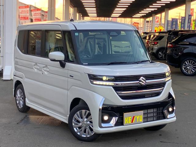 スペーシアカスタム ハイブリッドGS 4WD 届出済未使用車 追従レーダークルーズ 標識認知機能 レーンアシスト 誤発進抑制機能 コーナーセンサー シートヒーター USB充電 片側電動スライドドア LEDヘッドライト ハイビームアシスト(7枚目)