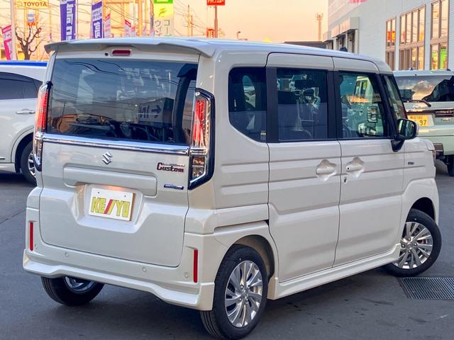 スペーシアカスタム ハイブリッドGS 4WD 届出済未使用車 追従レーダークルーズ 標識認知機能 レーンアシスト 誤発進抑制機能 コーナーセンサー シートヒーター USB充電 片側電動スライドドア LEDヘッドライト ハイビームアシスト(9枚目)