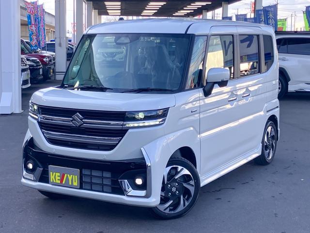 スペーシアカスタム ハイブリッドＸＳターボ　４ＷＤ　届出済未使用車　全方位モニター付９型ナビ　地デジＴＶ　スマホ連携　Ｂｌｕｅｔｏｏｔｈ　ＵＳＢ　追従レーダークルーズ　標識認知機能　レーンアシスト　誤発進抑制　コーナーセンサー　シートヒーター（5枚目）