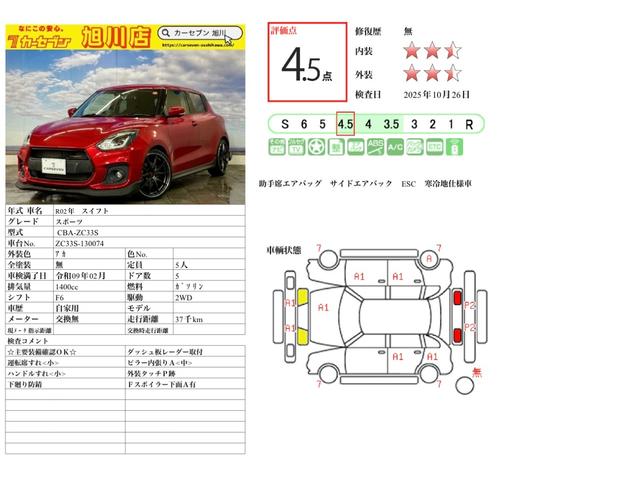 スイフトスポーツ ベースグレード VOLK RACING 夏冬タイヤ付 GReddyスポイラー GReddyダンパー GReddyブローオフバルブ、インタークーラー、ステアリング、マフラー クスコタワーバー ダウンサスRSR(2枚目)