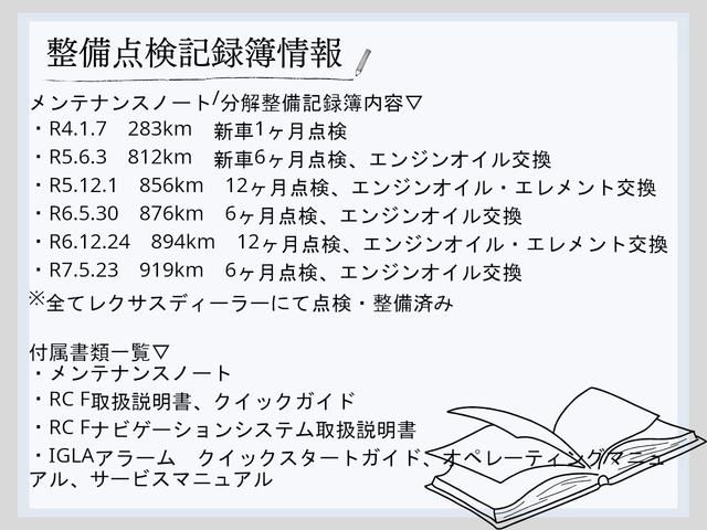 ＲＣ Ｆ カーボンエクステリアパッケージ　ワンオーナー　専用カーボンフード　専用カーボンルーフ　ＲＣＦ専用チューンドサスペンション　プリクラッシュセーフティ　ＢＳＭ　純正ＢＢＳアルミホイール　７インチＳＤナビ　地デジ　バックモニター（23枚目）