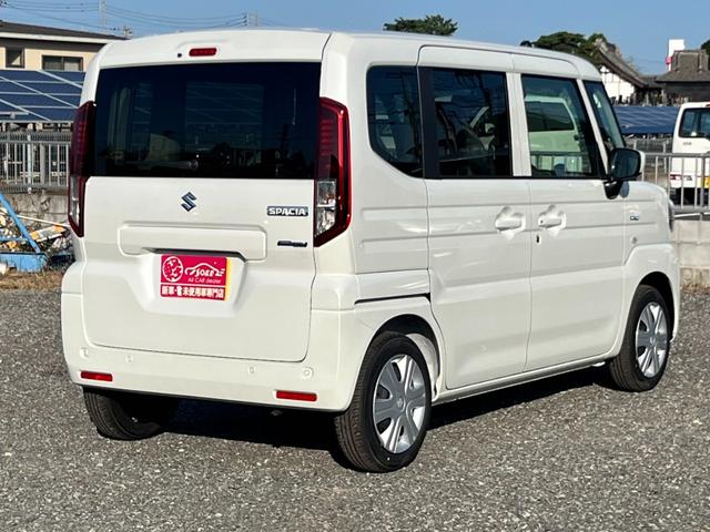 スペーシア ハイブリッドＧ　届出済未使用車／スズキセーフティサポート／ＬＥＤヘッドライト／オートライト／スマートキー／プッシュスタート／オートエアコン／アイドリングストップ／衝突被害軽減ブレーキ／コーナーセンサー／ステリモ付き／（2枚目）