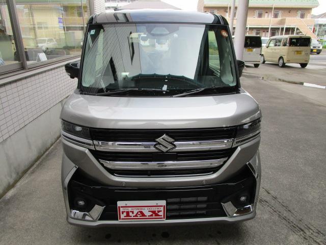 スペーシアカスタム ハイブリッドXSターボ 9インチ全方位モニター付ナビ/全車速追従機能付アダプティブクルーズ/ステアリングヒーター/両側パワースライドドア/衝突軽減ブレーキ メーカー保証継承渡し 届出済未使用車(3枚目)