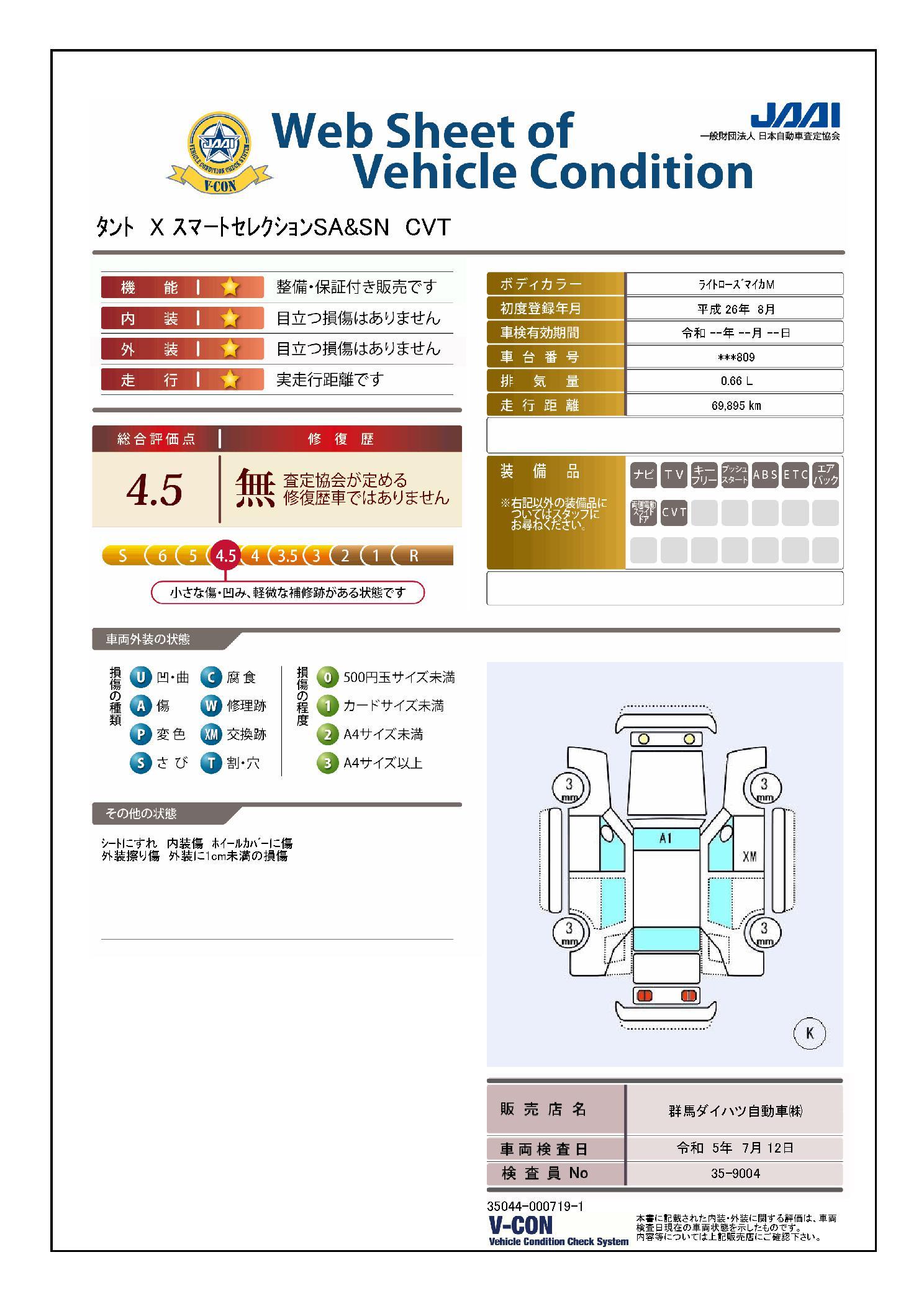 車両状態評価書