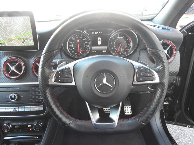 Ａクラス Ａ４５　４マチック　記録簿　純正アルミ　レッドキャリパー　純正ナビ地デジ　ドラレコ　アダプティブクルーズ　ＬＥＤヘッドライト　ブラックレザー　シートヒーター　ＡＭＧライドコントロール　ＡＭＧレッドキャリパー　ガラスルーフ　Ｂカメラ　ＢＳＭ　純正１８インチＡＷ（7枚目）