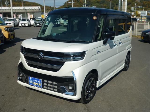 スペーシアカスタム ハイブリッドＸＳターボ　４ＷＤ　全方位モニター付９インチメモリーナビ　フルセグＴＶ　前後ドライブレコーダー　ビルトインＥＴＣ　両側電動スライドドア　シートヒーター　ステアリングヒーター　スペアキー　ワンオーナー（2枚目）